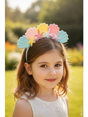 Bear & Pear Mermaid Konseptli Deniz Kızı Kız Çocuk Taç Kutlama Parti Tacı Mavi