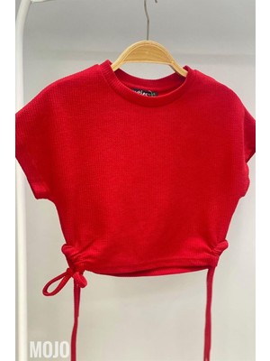 Cuties Mojo Kız Çocuk Yandan Büzgülü Kısa Kollu Crop 3706 Kırmızı