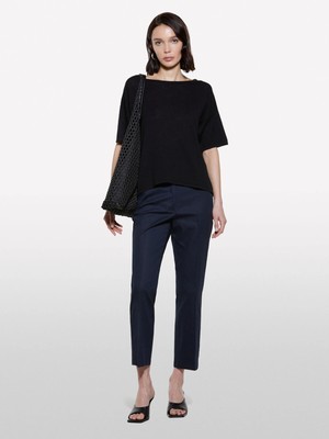 Sisley Keten Karışımlı Bisiklet Yaka Oversize T-Shirt Kadın Siyah T-Shirt - 325P105GM106H