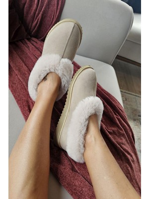 50 02 Topukla Kadın Dışı Hakiki Deri Içi Hakiki Kürklü Ev Pandufu