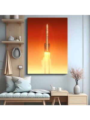 GülsenArt Roket Fırlatma Alev Motoru Kanvas Tablo Uzay Teknolojisi Güçlü Itici Tablo