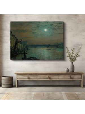 John Atkinson Grimshaw Ay Işığı Thames Nehri Kanvas Tablo Duvar Tablosu Dekoratif Ressam Tablosu