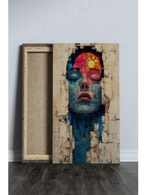 Modern Kadın Yağlı Boya Görünümlü Hd Dijital Baskı Dikey Kanvas Tablo