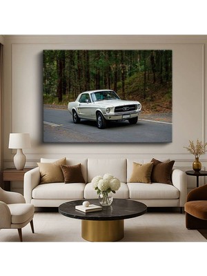 GülsenArt Ford Mustang 1967 Orman Kanvas Tablo Yolu Amerikan Klasiği Pony Tablo