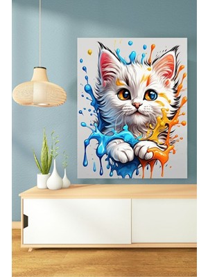 Beyaz Kedi Dekoratif Hd Baskı Kanvas Tablosu Hd Dijital Baskı Dikey Kanvas Tablo
