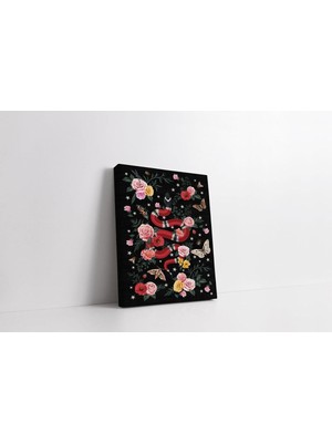 Hd Baskı Kanvas Tablo 1140 Siyah Yılan ve Çiçek Temalı 213 Hd Dijital Baskı Dikey Kanvas Tablo 5621