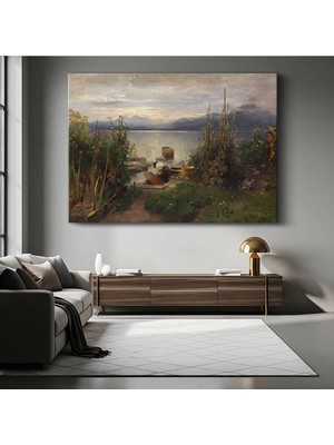 GülsenArt Hans Gude Göl Su Manzarası Kanvas Tablo Duvar Tablosu Dekoratif Ressam Tablosu
