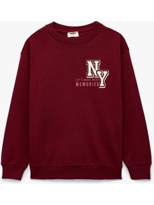 Koton Pamuklu Uzun Kollu Bisiklet Yaka Baskılı Sweatshirt