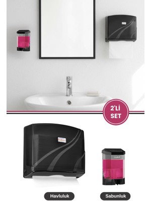 Flosoft 200’LÜ Z Katlamalı Kağıt Havluluk Dispanseri + Banyo Mutfak Duvara Monte Sıvı Sabunluk Siyah Seri