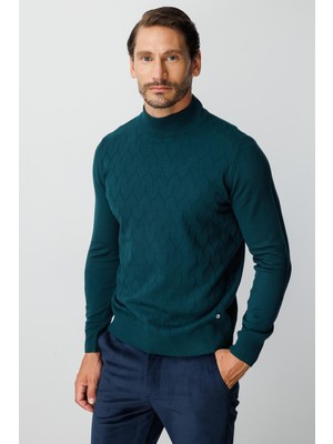 İGS Petrol Standart Fit Dar Kalıp Yarım Balıkçı Düz Uzun Kollu  Triko