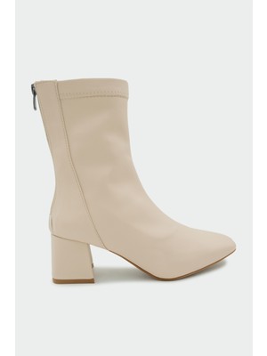 Laminta Dixi Ekru Deri Küt Burun Streç Bot