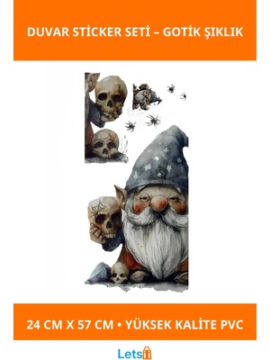 Letsii Gotik Cüce ve Kafatası Temalı Duvar Sticker