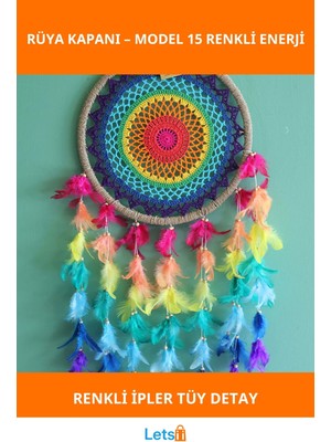 Letsii Renkli Ipli ve Tüylü Estetik Rüya Kapanı Dream Catcher