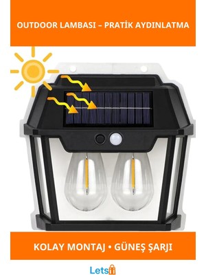 Letsii Güneş Enerjili Duvara Monte Ekonomik Dayanıklı Dış Mekan Lamba