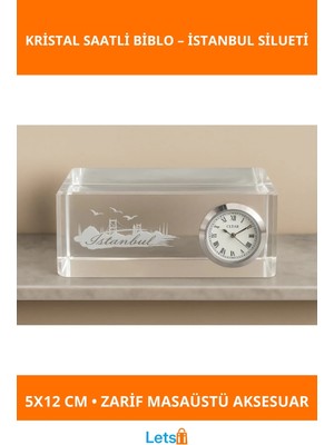 Letsii Istanbul Tasarımlı Kristal Saatli Biblo 5X12 cm Masaüstü Aksesuar