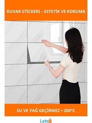 Letsii Beyaz Mermer Desenli Sugeçirmez Alüminyum Plastik Duvar Stickerı 60CM x 30CM