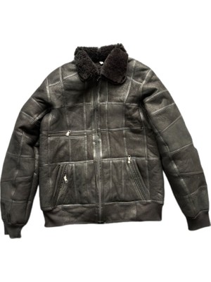 LN Leather Patchwork Kürk-Süet Hakiki Deri Yakalı Biye ve Triko Detaylı Mont