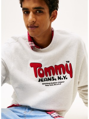 Tommy Jeans Bisiklet Yaka Açık Gri Erkek Sweatshırt DM0DM22087P09 Tjm Rlx Boucle Fnt Pl