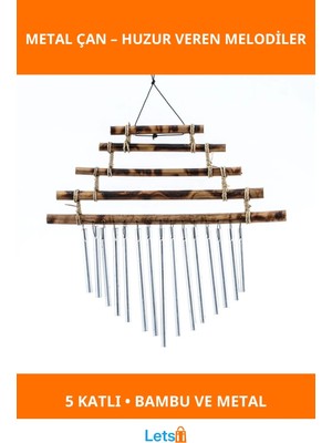 Letsii Doğal Bambu 5 Katlı Zarif Metal Rüzgar Çanı