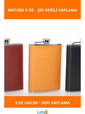 Letsii Paslanmaz Çelik Derili 9 Oz Matara Şık ve Dayanıklı