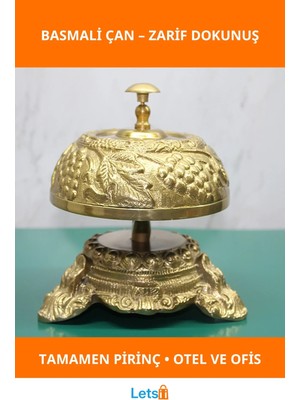 Letsii Zarif Antik Pirinç Masa Üstü Basmalı Çan
