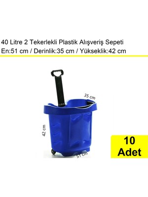 Akdenizpos Tekerlekli Plastik Market Alışveriş El Sepeti 40 Litre Mavi 10 Adet