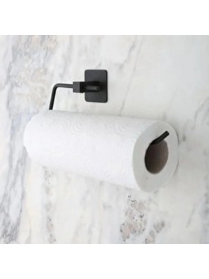 MiraLive Kendiliğinden Yapışkanlı Siyah Paslanmaz Metal Rulo Havluluk Aparat (K95)