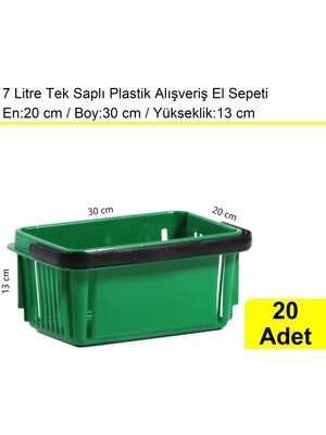 Akdenizpos Plastik Kozmetik Alışveriş El Sepeti 7 Litre Yeşil 20 Adet