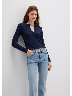 Mavi Düğme Detaylı Lacivert Uzun Kollu Tişört 1613330-82318