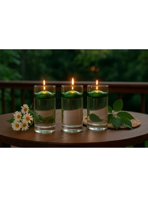 Noah Exclusive 3 Lu Borosılkat Cam Icerısınde Yuzen Mum-Yeşil 70 mm çap