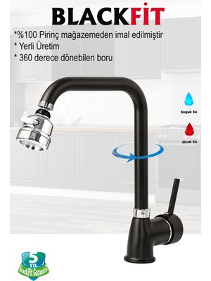 Blackfit Siyah Delta Mutfak Bataryası Oynar Başlıklı Mutfak Musluğu Eviye Bataryası Çift Su Girişli