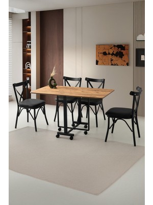 Sweet Home Masa Sandalye Katlanır Lizbon Metal Portatif Tekerlekli Masa  4 Adet Çapraz Sandalye Takım