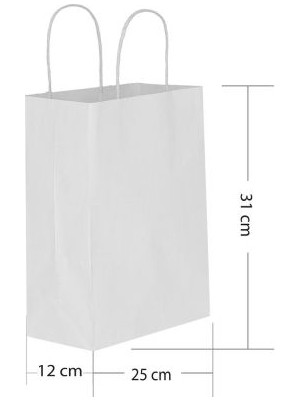 KİKA Beyaz Büküm Saplı Kraft Çanta 25X12X31CM 24 Adet