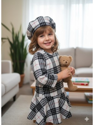 Şimo Butik Kız Çocuk Kısa Elbise Şapka Takım Oduncu Kışlık Dar Kalıp Esnek Değil Beyaz