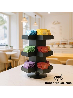 Decorelax Döner 12 Bölmeli Poşet Çay Standı 4x3 Model-1 Siyah