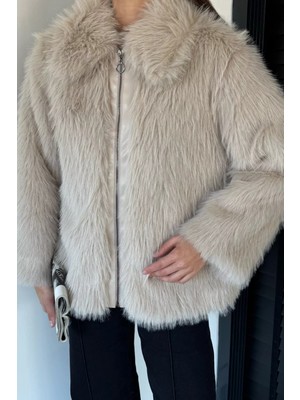 Gülseli Kadın Ön Fermuarlı Saçaklı Kürklü Mont P-00018972