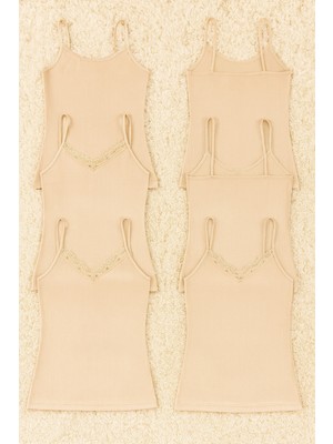 Alissa Kadın Pamuklu Likralı Dantelli Ip Askılı Penye 6'lı Atlet W6K4K2T1KA