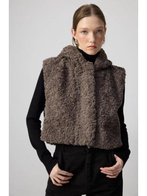 Touche Kısa Peluş Yelek Antrasit