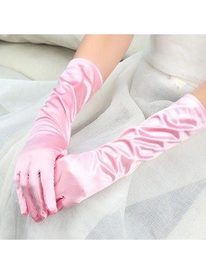 Alvo Store Uzun Boy Ekstra Parlak Saten Eldiven Pembe Renk