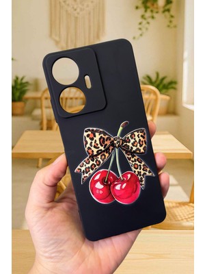 Vip Case Realme C55 Uyumlu Kiraz Leopar Fiyonk Desenli Silikon Darbe Emici Klasik Korumalı Rubber Kılıf