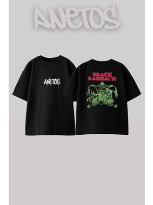 Anetos Black Sabbath 19 Tasarım Sırt Baskılı Pamuk Siyah Oversize T-Shirt