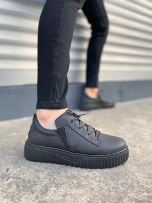 Joy Ayakkabı JY502 Bold Bağcıklı Cilt Erkek Günlük Sneaker Ayakkabı Cst - Siyah