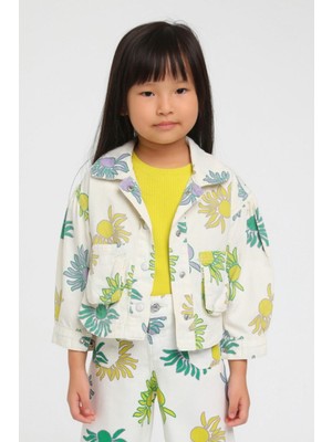 Escabel Kız Çocuk Desenli Denim Ceket 24228 Krem