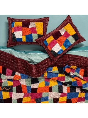 Zsa Zsa Zsu Okhla El İşi Kapitoneli Çift Kişilik Pamuk Kadife Yatak Örtüsü Seti 240x260 Cm Renkli