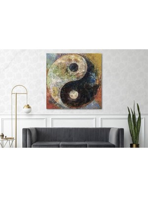 Ying-Yang Yağlı Boya Görünümlü Boya Görünümlü Hd Dijital Baskı Kare Kanvas Tablo
