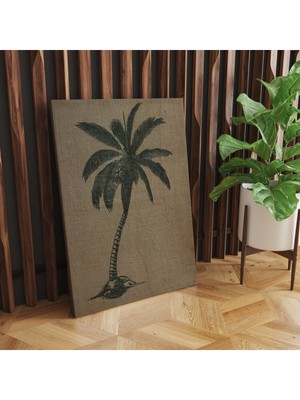 Hd Dijital Baskı Dikey Kanvas Tablo Doğal Jüt Dokuma Görünümlü Palmiye Baskılı Ofis Dekoru