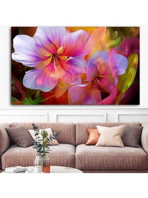 GülsenArt Lüks Kanvas Trend Tasarım Renkli Çiçek Hd Dijital Baskı Yatay Kanvas Duvar Tablo