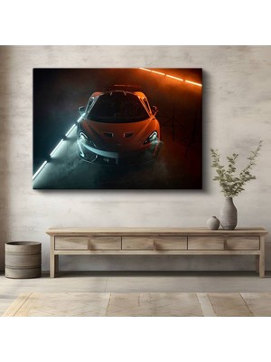 GülsenArt Mclaren 720S Turuncu Spor Kanvas Tablo Ingiliz Gece Görünümü Otomobil Tablo