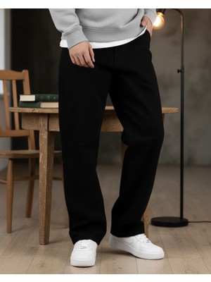 Lyvens Erkek Siyah Baggy Oversize Geniş Paça Jean Kot Pantolon