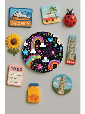 Nurdic Modern ve Dekoratif Yuvarlak Buzdolabı Magneti Magnet Büyük Boy 10X10 cm - Raindrops